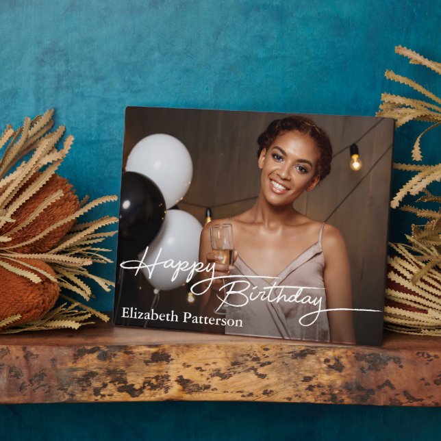 Placa Expositora Simple Classic Happy Birday Photo (Lado)