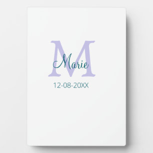 Placa Expositora simple mínimo añadir nombre monograma púrpura fech
