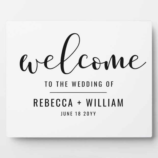 Placa Expositora Simple Script de Caligrafía Bienvenida Boda (Frente)