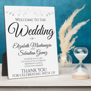 Placa Expositora Simple y elegante signo de bienvenida de Boda blan