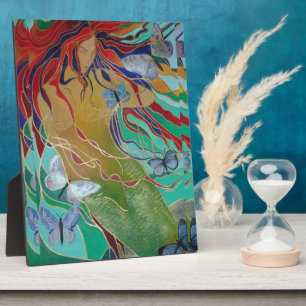 Placa Expositora Sirena Nadando con mariposas Fantasía Arte