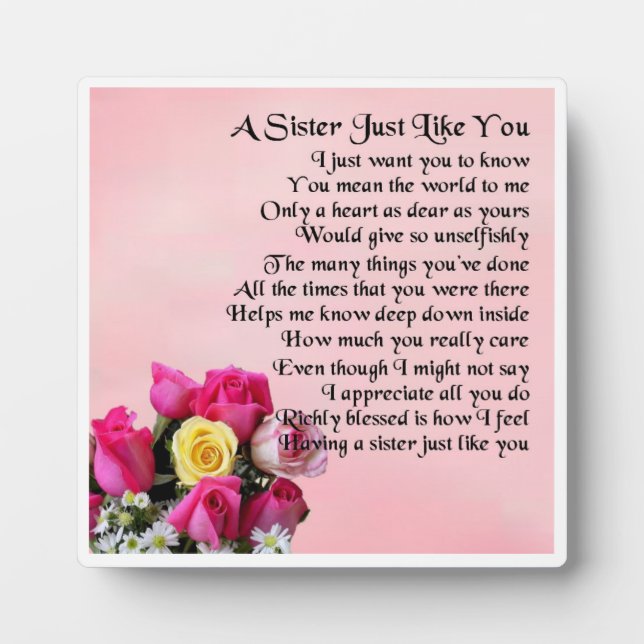 Placa Expositora Sister Poem Plaque - Diseño de Rosas (Frente)