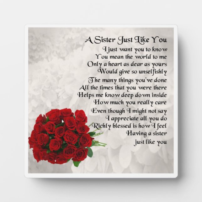 Placa Expositora Sister Poem Plaque - Diseño de rosas rojas (Frente)