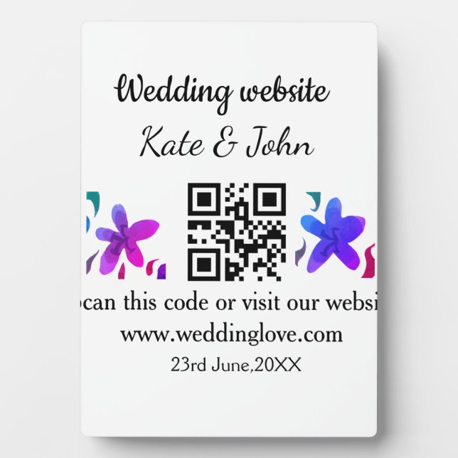 Placa Expositora Sitio web de boda simple minimalista código Q R ag (Frente)