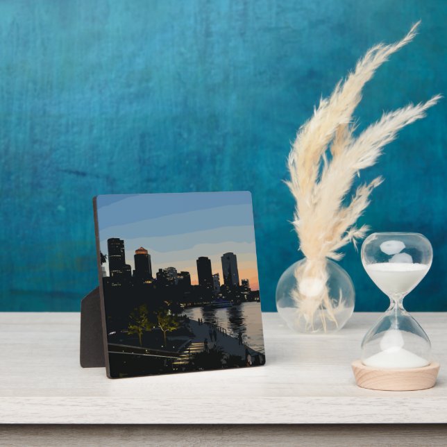 Placa Expositora Skyline de la ciudad del atardecer del puerto marí (in situ)