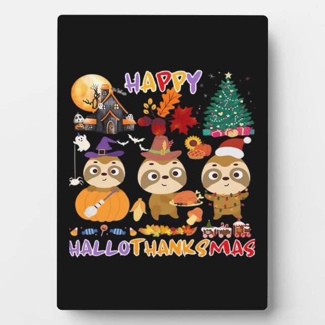 Placa Expositora Sloth Happy Hallothanksmas Gracioso Halloween Than (Frente)