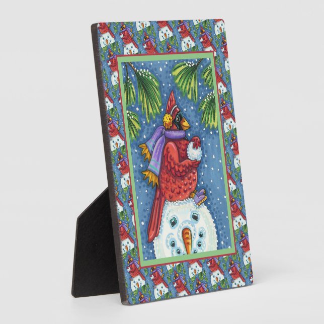 PLACA EXPOSITORA SNOWMAN BODYGUARD, NAVIDADES CARDINAL REDBIRD (Lado)