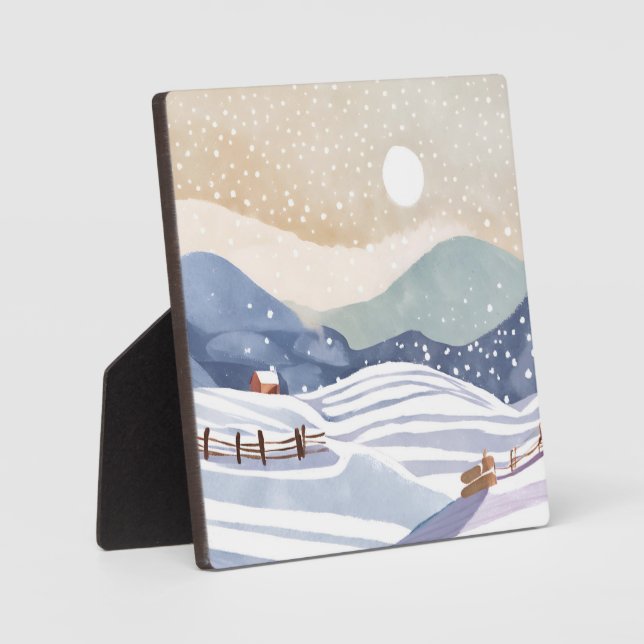 Placa Expositora Snowy Hillside | Invierno acuarela (Anverso)