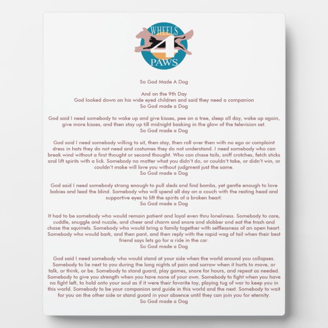 Placa Expositora "So God Made A Dog" plaque (Frente)