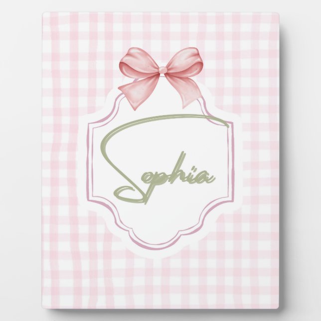 Placa Expositora Sofia Personalizada Niña Bebé Nursery Bow&Gingham (Frente)