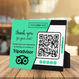 Placa Expositora Solicitud de reseña de TripAdvisor con logotipo y 