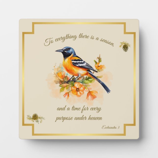 Placa Expositora Songbird Oriole Plaque Ecclesiastés 3 (Frente)