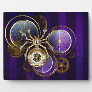 Placa Expositora Spider Steampunk sobre fondo morado