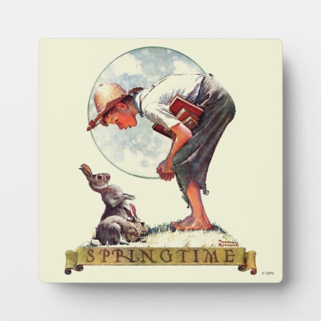 Placa Expositora Springtime, 1935 chico con conejito (Frente)