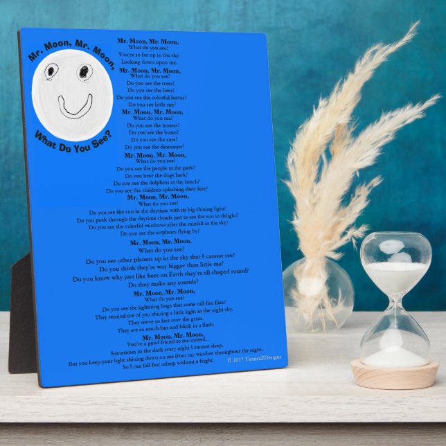 Placa Expositora Sr. Moon, poema para niños, negro azul (Lado)