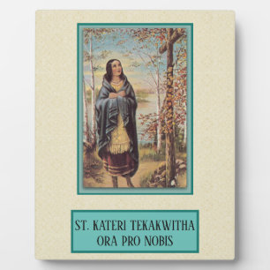 Placa Expositora St. Kateri Tekakwitha Indian with Rosary Cross