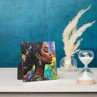Placa Expositora Stained Glass Black Woman Art Mosaic