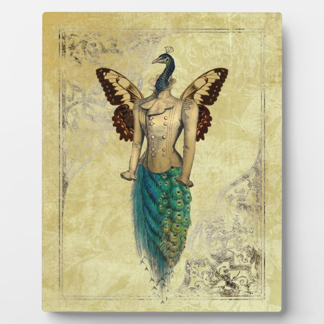 Placa Expositora Steampunk Fantasy Peacock Gold (Frente)