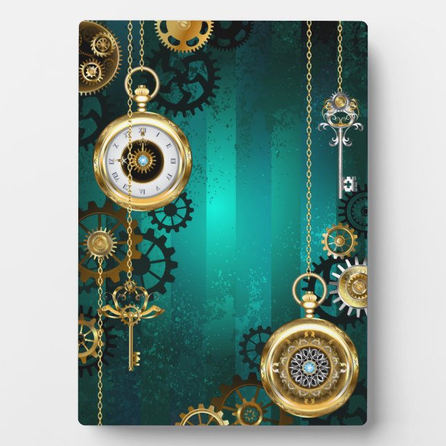 Placa Expositora Steampunk Jewelry Watch sobre un fondo verde (Frente)
