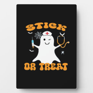 Placa Expositora Stick or Treat Enfermera Disfraz Divertido de Hall