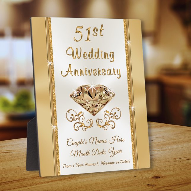 Placa Expositora Stunning 51st Wedding Anniversary Gift for Couple (Custom, traditional gift for 51st wedding anniversary for your Golden, 51 year wedding anniversary. )