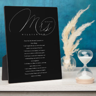 Placa Expositora Su Boda Vows Elegant Mrs Newlyweds Vows Black