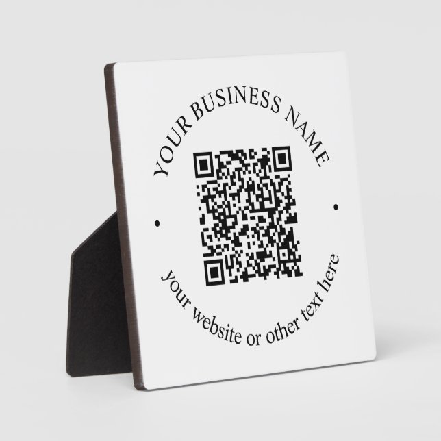 Placa Expositora Su código QR cargado más texto circular editable (Anverso)