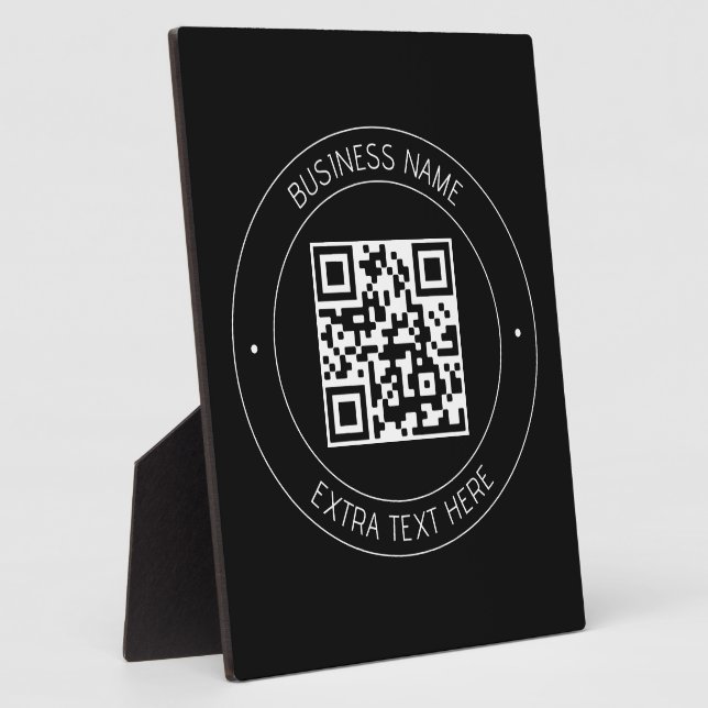 Placa Expositora Su código QR y texto editable | Negro y blanco (Lado)