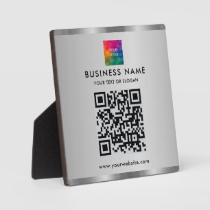 Placa Expositora Su logotipo de texto Personalizado QR Código Plata