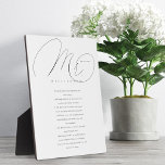 Placa Expositora Su Vocación Elegante Sr. Newlyweds Boda Vos Blanco<br><div class="desc">Recién casados El Sr. su día de bodas promete conservar la placa blanca para recordar siempre su día especial y su amor y promesa entre ellos. El diseño incluye "Mr." en un guión elegante de caligrafía y personalizado con apellido,  fecha boda y votos de su boda.</div>