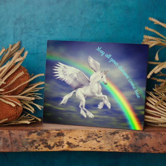 Placa Expositora Sueños de Unicornio sobre Arcoiris Inspiradores (Lado)
