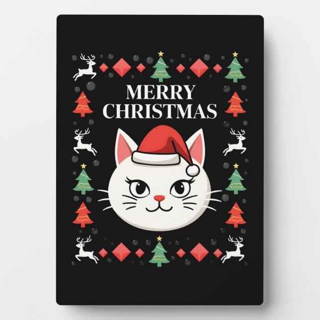 Placa Expositora Suéter feo de Navidad del gato Smudge (2) (Frente)