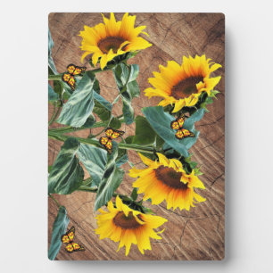 Placa Expositora Sunflowers Butterflies Rustic Barn Board