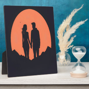 Placa Expositora Sunset Silhouette Pareja Arte de Amor Minimalista
