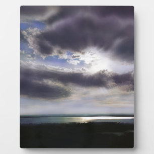 Placa Expositora Sunset sunrise lakeshline skyline ocean painting