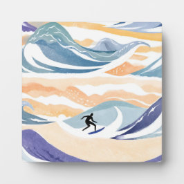 Placa Expositora Surfing la Ola | Océano Contemporáneo de Acuarela