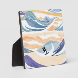 Placa Expositora Surfing la Ola | Océano Contemporáneo de Acuarela