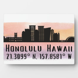 Placa Expositora Tabla Honolulu Skyline Latitude y Longitud