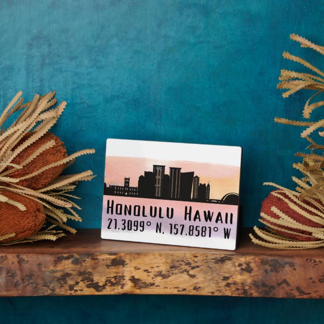 Placa Expositora Tabla Honolulu Skyline Latitude y Longitud (Lado)