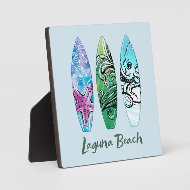 Placa Expositora Tablas de surf de Laguna Beach California  (Anverso)
