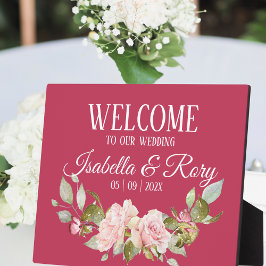 Placa Expositora Tabletop Boda de rosas magenta y rosa
