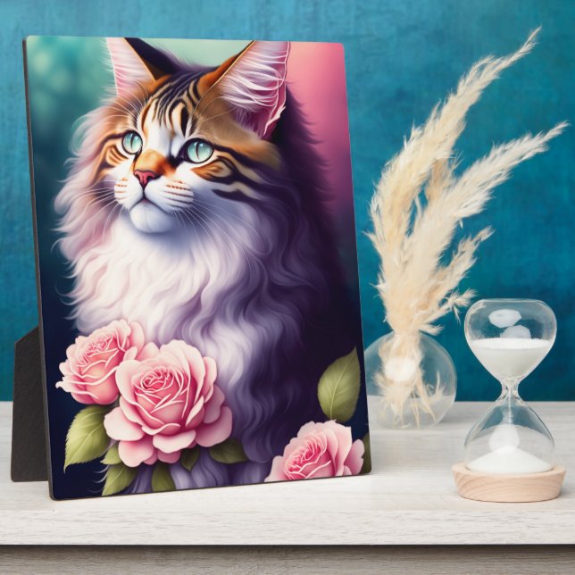 Placa Expositora Tabletop de bonito Maine Coon & Flowers (Lado)