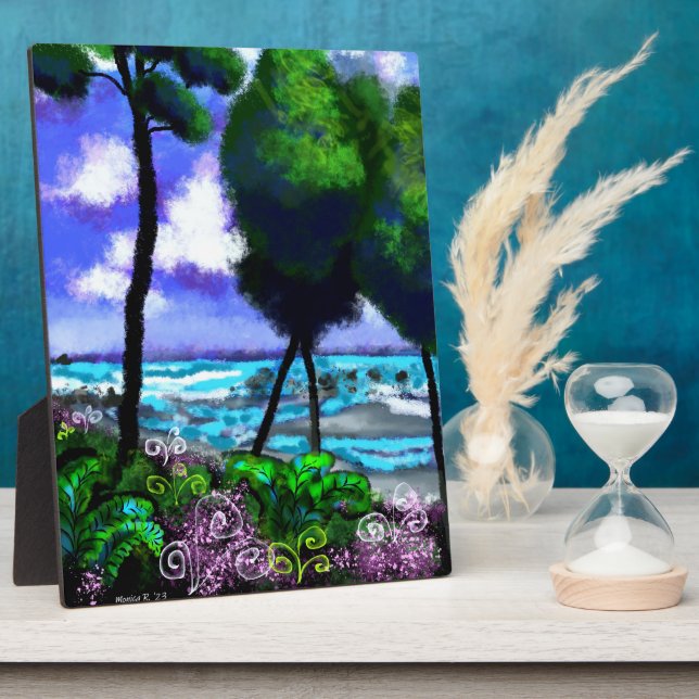 Placa Expositora Tabletop Plaque Whimsical Beach Landscape Art (Lado)