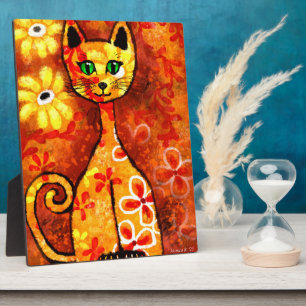 Placa Expositora Tabletop Plaque Whimsical Retro 60 Arte Gato Kitty