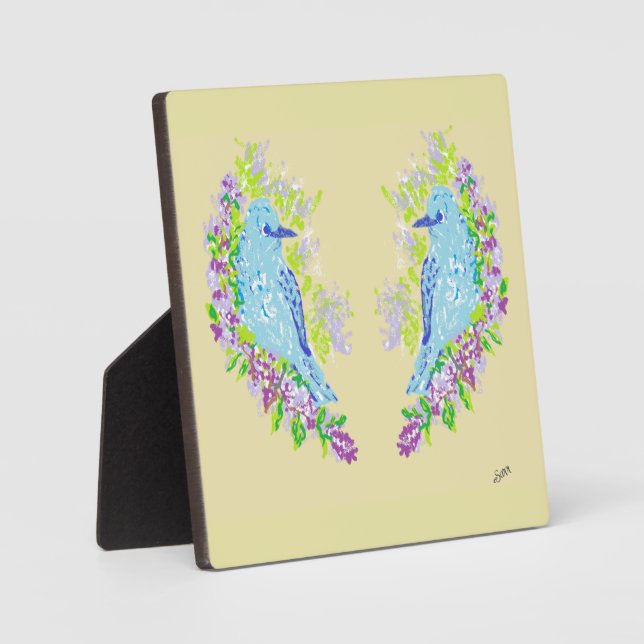 Placa Expositora Tabletop W/Canvas: Pla de Ave Azul de la Felicidad (Anverso)