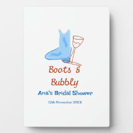 Placa Expositora Taconeras y champán burbujas desayuno nupcial azul