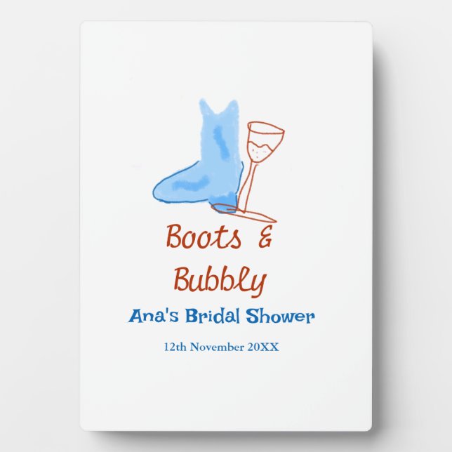 Placa Expositora Taconeras y champán burbujas desayuno nupcial azul (Frente)