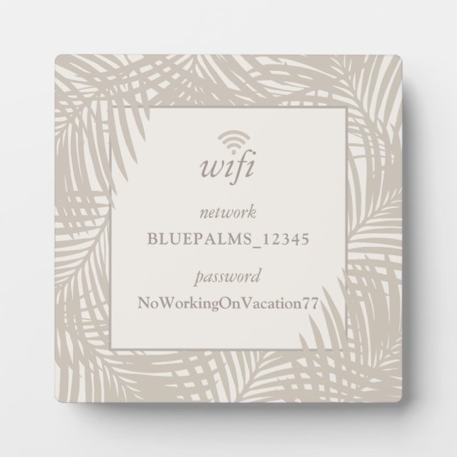 Placa Expositora Tan Beach House Guest Room Wifi Password Rótulo (Frente)