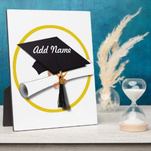 Placa Expositora Tapón de graduación con diploma y círculo de oro