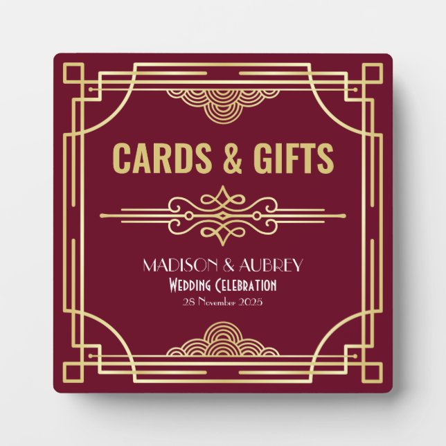 Placa Expositora Tarjetas de bodas y regalos Art Deco Rótulo de Bor (Frente)